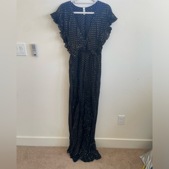 Rat and Boa Black Metallic Giorgia short sleeve V neck maxi dress L - Picture 4 of 13